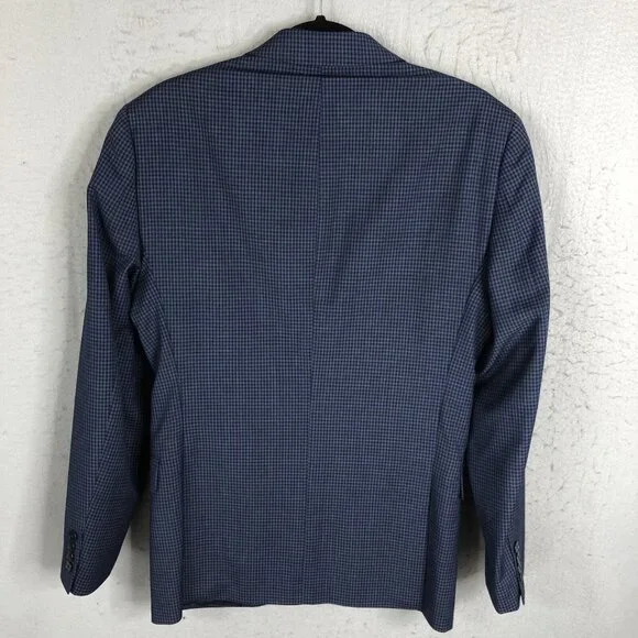 Calvin Klein Blazer Mens 38R Blue Check 100% Wool Extreme Slim Fit Jacket Coat - Picture 2 of 16